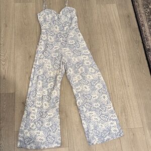Sage Blue and Cream Floral Jumpsuit